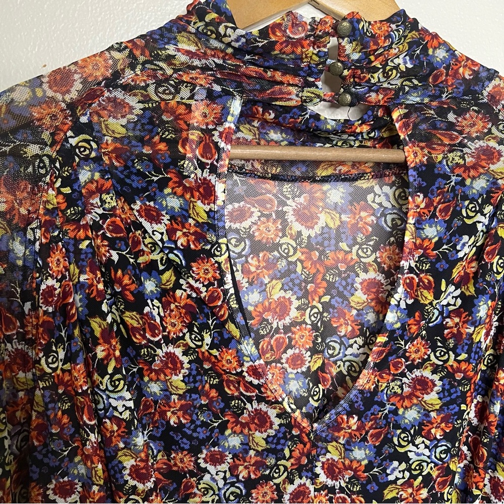 Free People All Dolled Up Mesh Sheer S Floral Long Sleeve Top Balloon High Neck - Picture 10 of 11